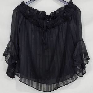 Timing Off the Shoulder Sheer Ruffle Blouse